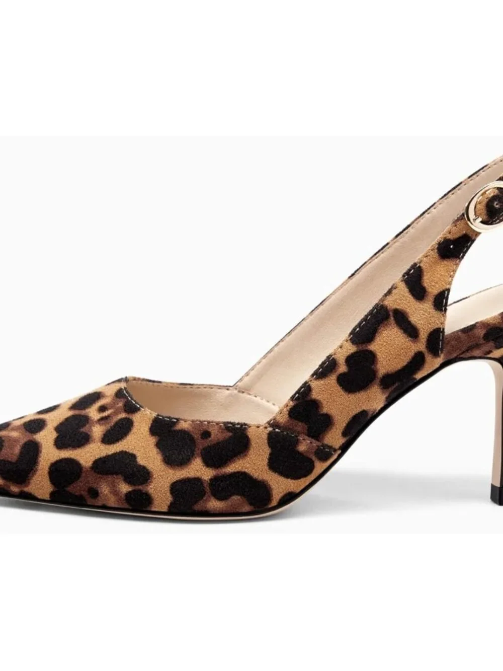 Women's Leopard/suede Slingback Kitten Heels Closed Pointed Toe Pumps Shoes